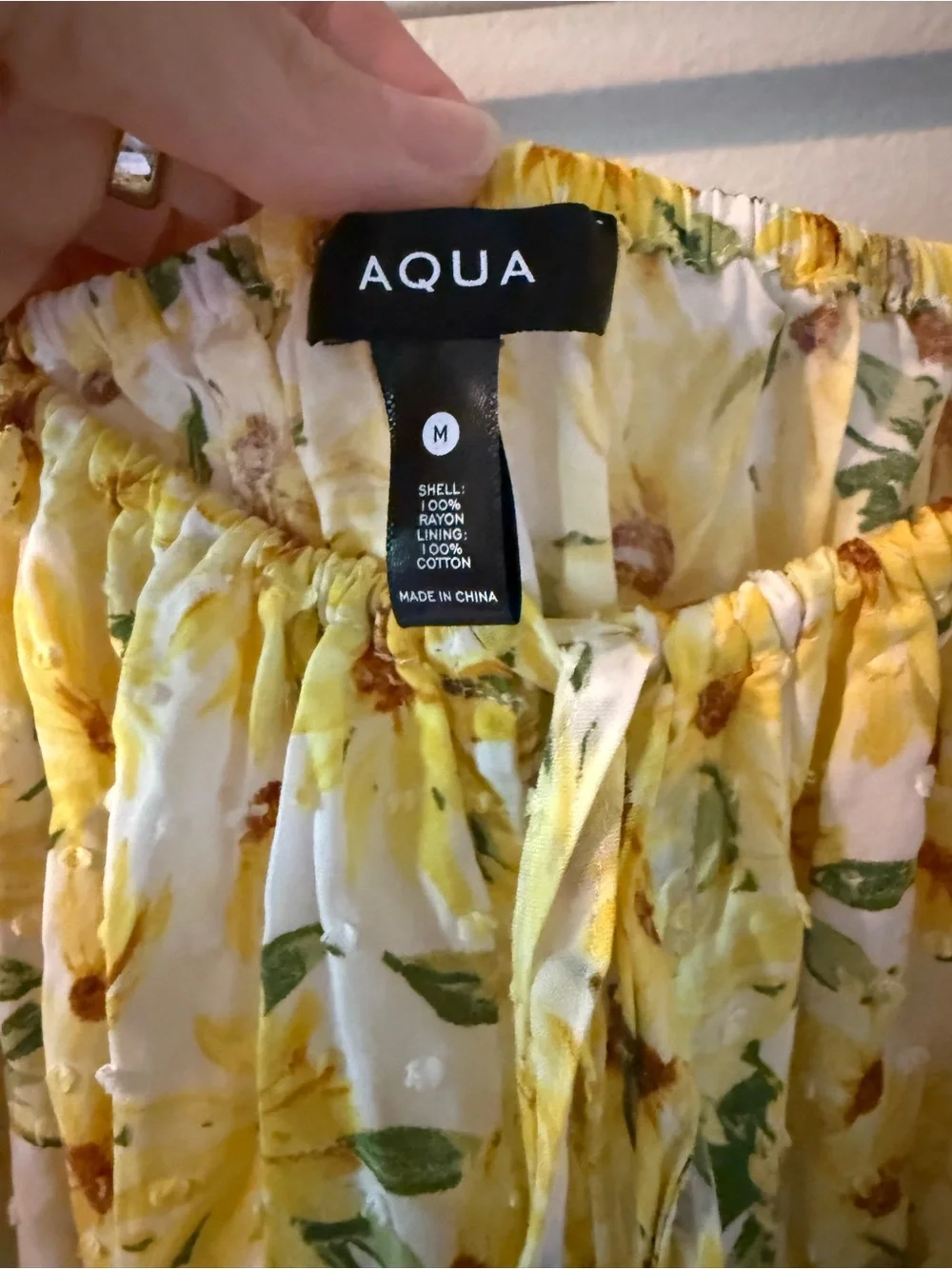 Aqua Yellow Floral Puff-Sleeve Smocked Waist Top